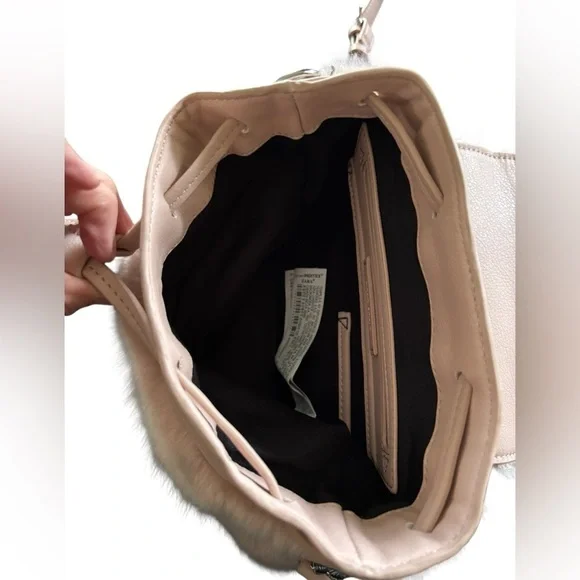 Zara Pink Faux Fur Fuzzy Pink Back Pack Faux Leather Pockets Wristlet NEW - Picture 8 of 8